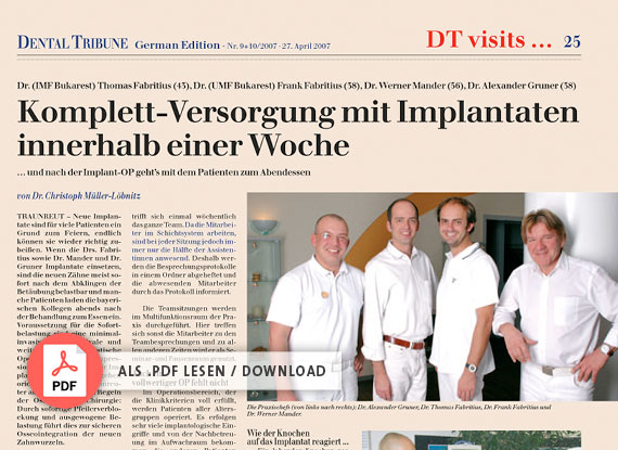 Bild Presseartikel Dental Tribune vom 27. April 2007